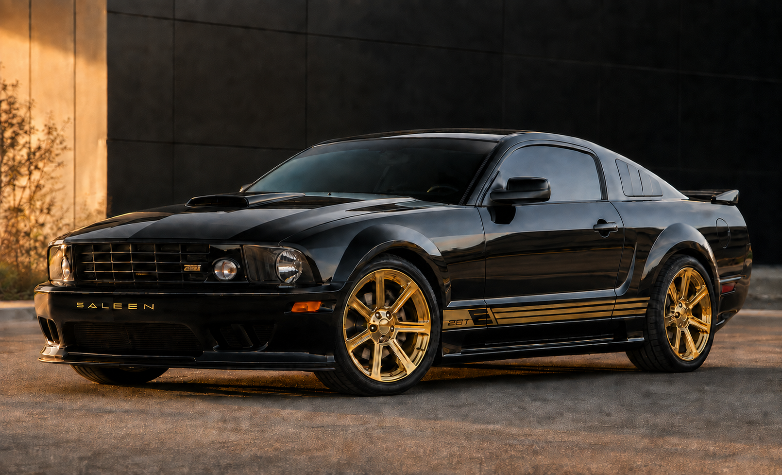 Front three-quarter view of the official SaveOnEd 2005 Saleen Mustang