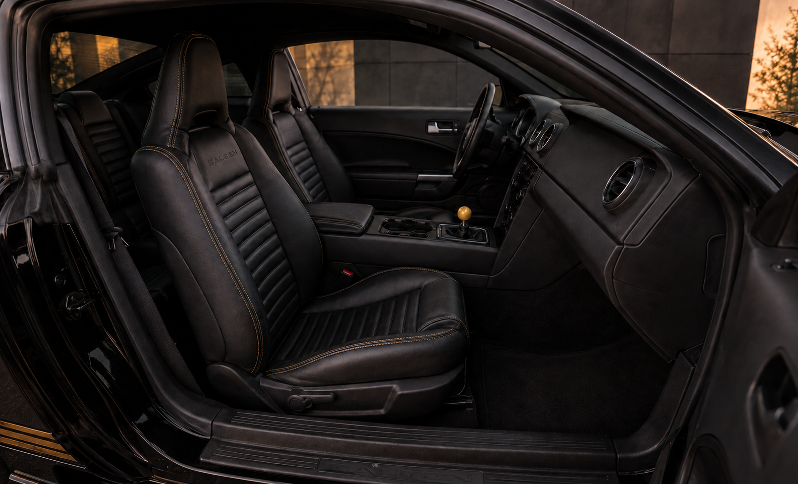 Interior seats and gold shifter